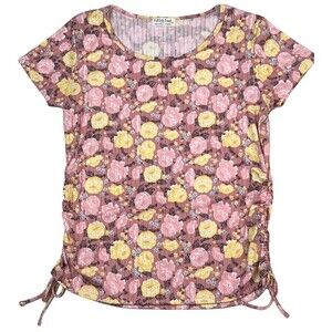 Full Circle Comfy Tee Shirt Pink Yellow Round Neck Size Ties Stretch Size XL